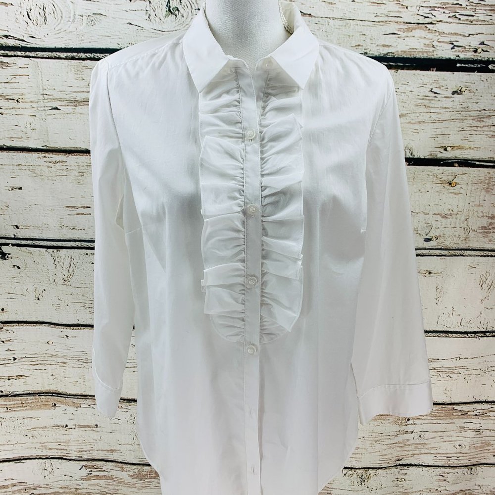 Liz Claiborne Women's Blouse White Ruffle Large